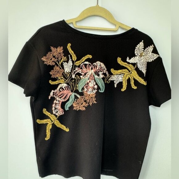 Zara Black Embellished Short Sleeve Tee - Picture 2 of 12